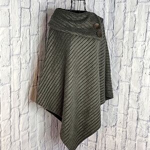 LEMODE Gray Ribbed Shawl Cape OS